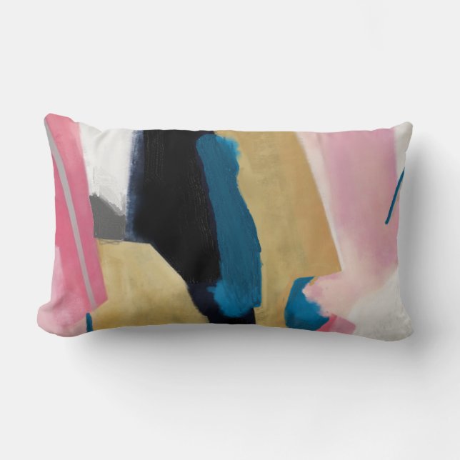 Funky Stripes /Teal Pink Gold Black Grey Lumbar Cushion (Front)