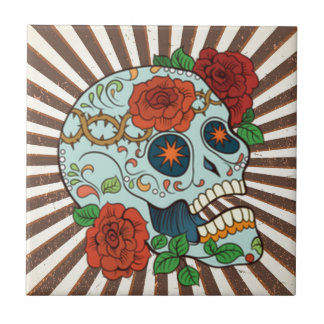 Funky Sugar Skulls Dia de los Muertos Tile