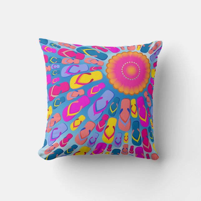 Funky Summer Sun Flip-Flops Rays Pillow (Front)