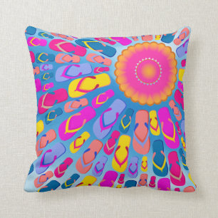 Funky Summer Sun Flip-Flops Rays Pillow