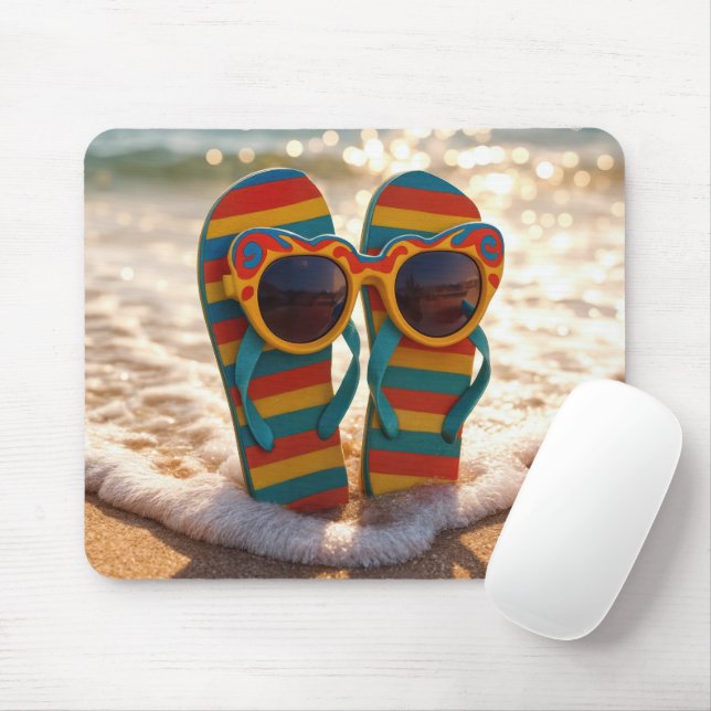 Funky Sunglasses On Flip-flops In Ocean Surf  Mouse Mat (With Mouse)