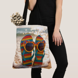 Funky Sunglasses On Flip-flops In Ocean Surf Tote Bag