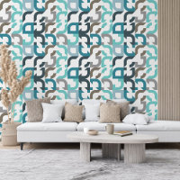 Funky Teal Blue Brown Grey Retro Art Pattern