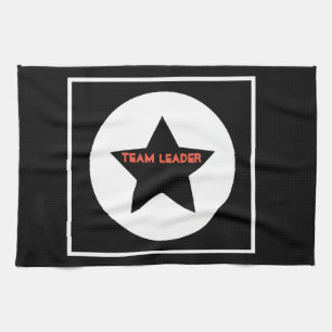 Funky Team Leader Star Black and White Tea Towel