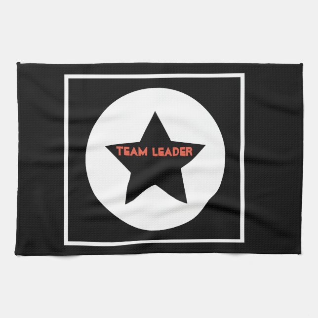 Funky Team Leader Star Black and White Tea Towel (Horizontal)