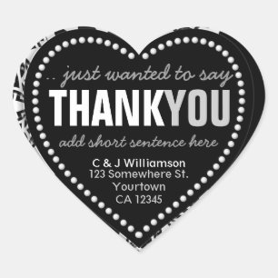 Funky Thank You Abstract Black+White Heart Sticker