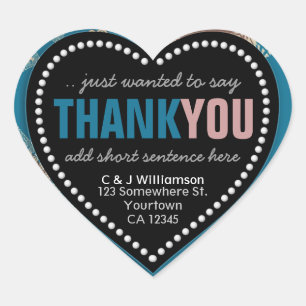 Funky Thank You Abstract Teal Mocha Heart Sticker