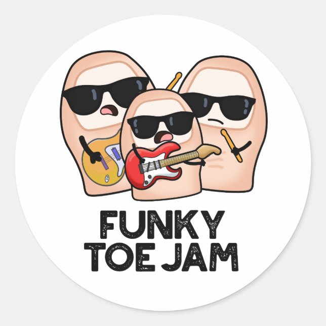 Funky Toe Jam Funny Music Pun  Classic Round Sticker (Front)