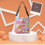 Funky Tote bag  80s style<br><div class="desc">This colourful funky Tote Bag original art piece features a funky patchwork 80s style on a colourful abstract background of dusty blue and tangerine orange with pink, yellow, and green. This fun, funky tote bag is full of artsy style and can be customised with your name! Your next shopping trip...</div>