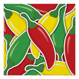 Funky traffic light chilli peppers poster