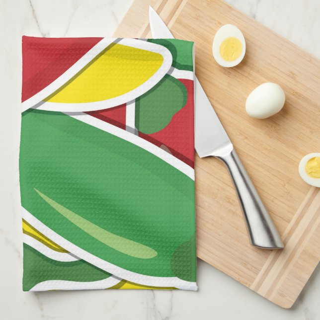 Funky traffic light chilli peppers tea towel (Quarter Fold)