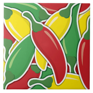 Funky traffic light chilli peppers tile
