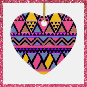 Funky Tribal Colourful Pink and Yellow Ceramic Tree Decoration