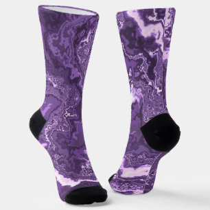 Funky Trippy Boho Hippie Monochrome Purple Marble  Socks