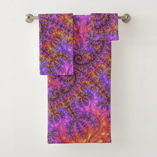 Funky Trippy Colourful Vibrant Spiralling Fractal Bath Towel Set (Insitu)