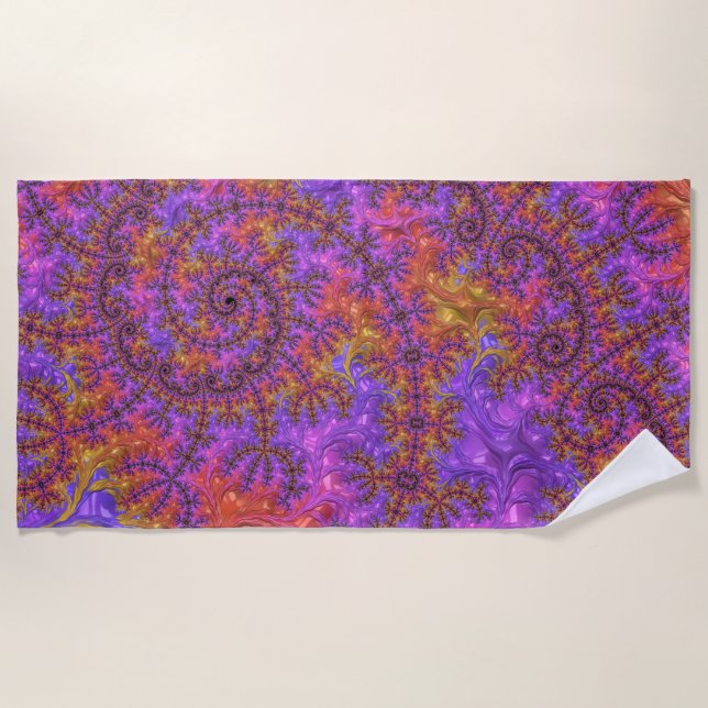 Funky Trippy Colourful Vibrant Spiralling Fractal Beach Towel (Front)