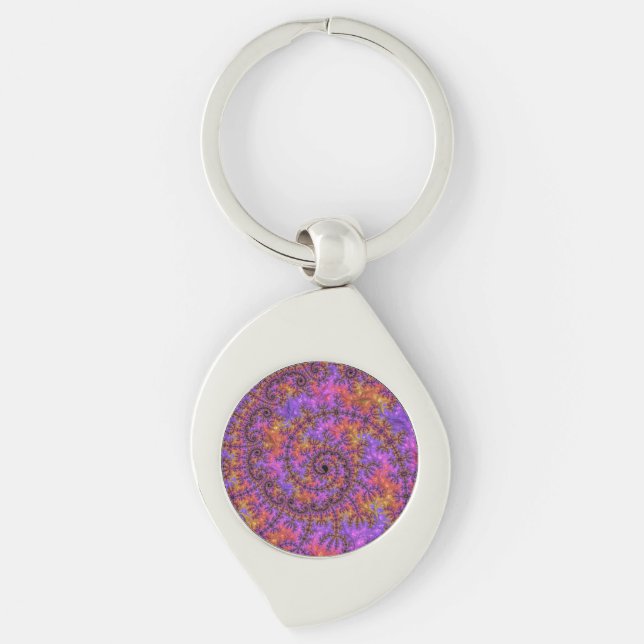 Funky Trippy Colourful Vibrant Spiralling Fractal Key Ring (Front)