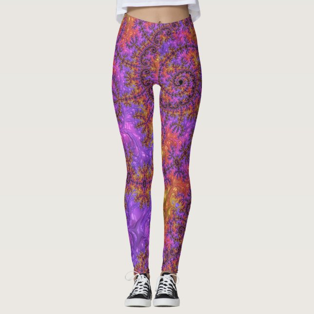 Funky Trippy Colourful Vibrant Spiralling Fractal Leggings (Front)