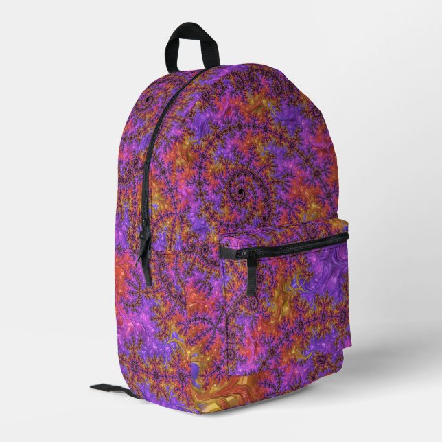 Funky Trippy Colourful Vibrant Spiralling Fractal Printed Backpack (Back Corner Left)