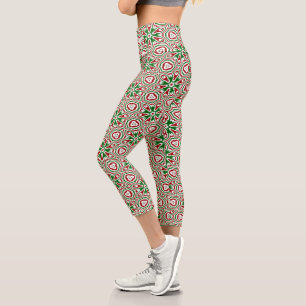 Funky Trippy Eclectic Boho Christmas Kaleidoscope  Capri Leggings
