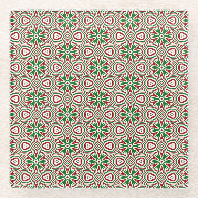 Funky Trippy Eclectic Boho Christmas Kaleidoscope  Glass Coaster (Front)