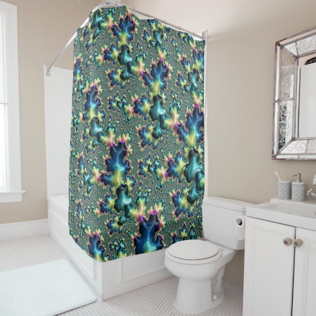 Funky Trippy Eclectic Boho Hippie Abstract Fractal Shower Curtain (In Situ)