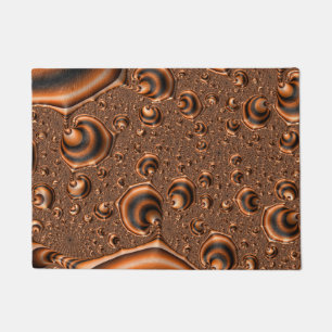 Funky Trippy Spiralling Orange Black Fractal Art Doormat