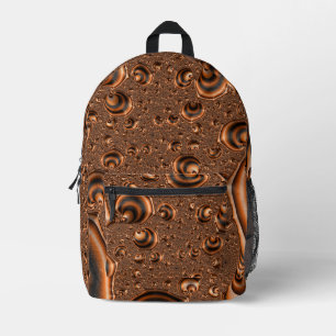 Funky Trippy Spiralling Orange Black Fractal Art Printed Backpack