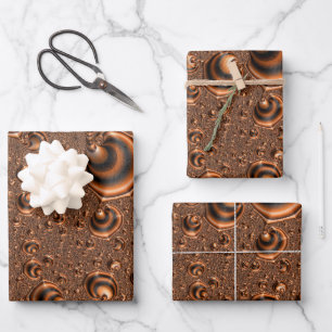 Funky Trippy Spiralling Orange Black Fractal Art Wrapping Paper Sheet