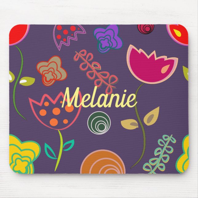 Funky Tulip Purple Pattern Personalised Mouse Mat (Front)