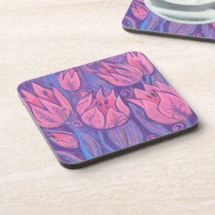 Funky Tulips Spring Flowers Floral Pastel Painting Coaster