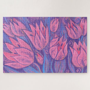 Funky Tulips Spring Flowers Floral Pastel Painting Jigsaw Puzzle