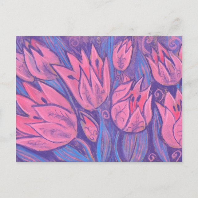 Funky Tulips Spring Flowers Floral Pastel Painting Postcard (Front)