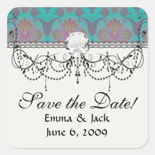 funky turquoise and magenta damask.ai square sticker