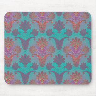 funky turquoise and magenta damask mouse mat