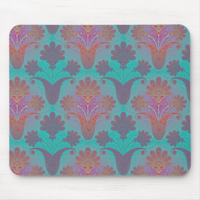 funky turquoise and magenta  damask mouse mat (Front)
