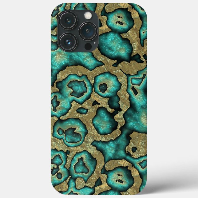 Funky Turquoise Green Faux Gold Swirls Art Pattern Case-Mate iPhone Case (Back)