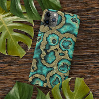 Funky Turquoise Green Faux Gold Swirls Art Pattern