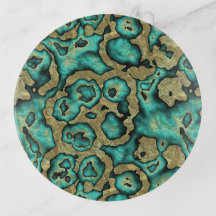Funky Turquoise Green Faux Gold Swirls Pattern