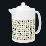 Funky Turquoise Orange Black Mid Mod Circles<br><div class="desc">This funky colourful mid century modern teapot features a turquoise blue,  orange,  gold,  tan,  and black abstract circles pattern. This will liven up your tea time!</div>