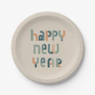 Funky Typography Happy New Year design Paper Plate