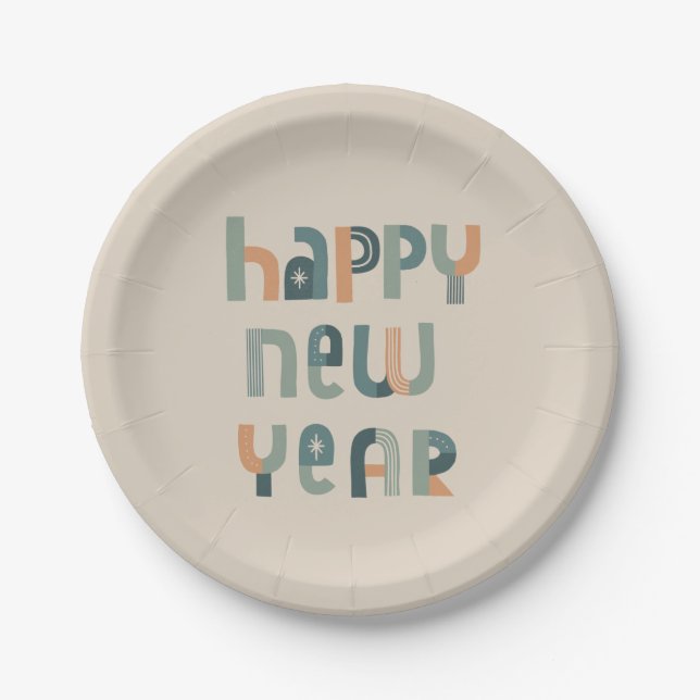 Funky Typography Happy New Year design Paper Plate (Front)