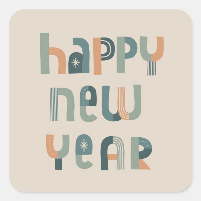 Funky Typography Happy New Year design Square Sticker (Front)