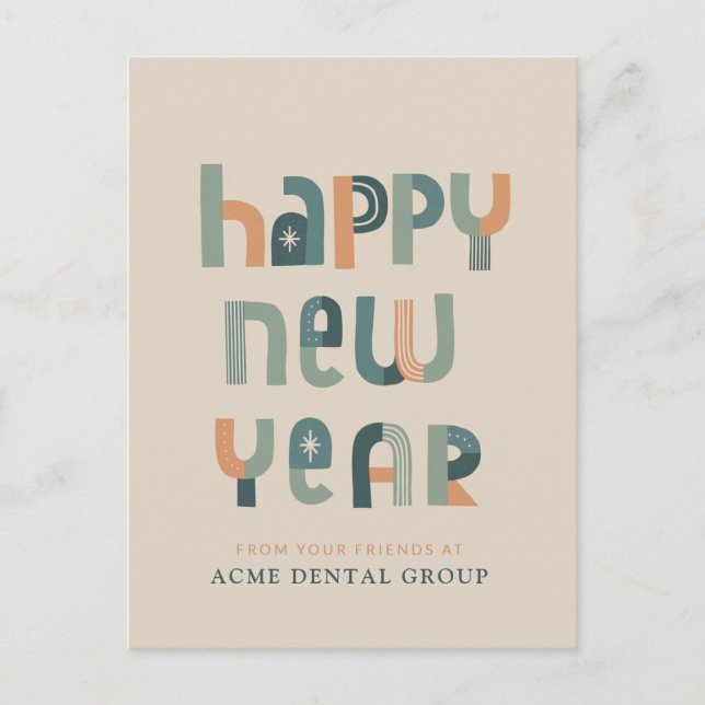 Funky Typography Happy New Year postcard (Front)
