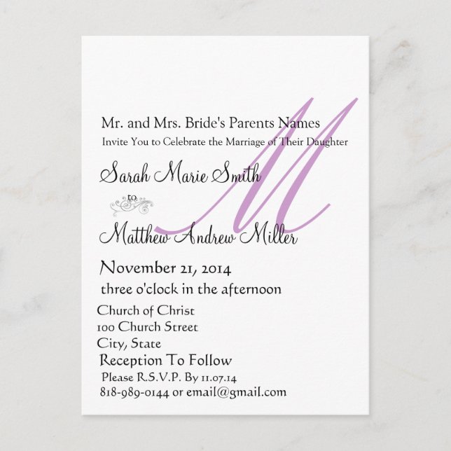 Funky UpBeat Modern Monogram Wedding Invitation (Front)