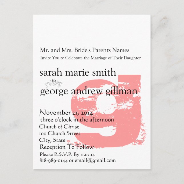 Funky UpBeat Modern Monogram  Wedding Invitation (Front)