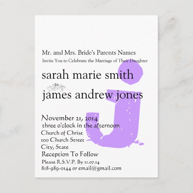 Funky UpBeat Modern Monogram  Wedding Invitation (Front)