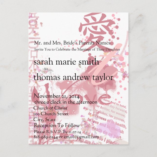 Funky UpBeat Modern Monogram Wedding Invitation Postcard (Front)