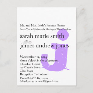 Funky UpBeat Modern Monogram  Wedding Invitation Postcard