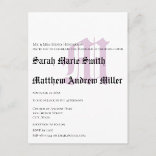 Funky UpBeat Modern Monogram Wedding Invitation Postcard
